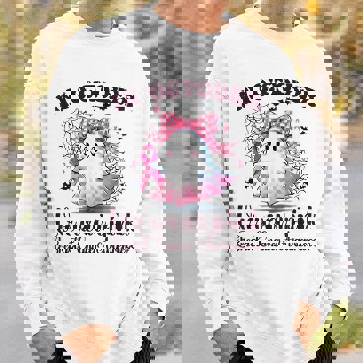Halloween In October We Wear Pink Breast Cancer Awareness Sweatshirt Gifts for Him