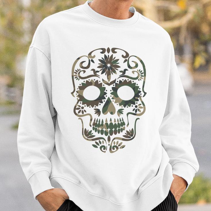 Military Camouflage Camo Dia De Los Muertos Sugar Skull Sweatshirt Geschenke für Ihn