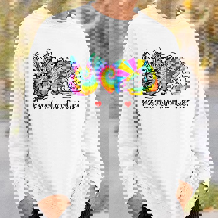Peace Love Cheer Tie Dye Heart Cheerleading Back To School Sweatshirt Gifts for Him