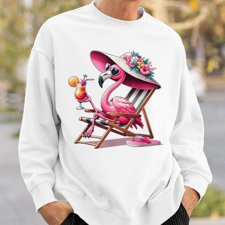 Pink Flamingos Summer Vibes Beach Palm Tree Summer Vacations Sweatshirt Gifts for Him