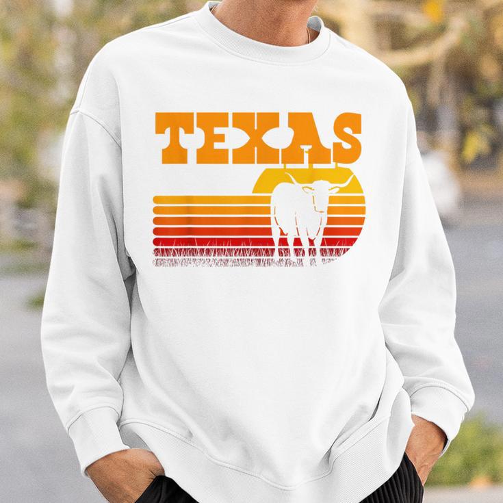 Texas Longhorn For Menintage Retro Sunset Texas Blue Sweatshirt Geschenke für Ihn