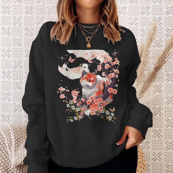 T-Shirt Kitsune Masque Renard Japonais Avec Fleurs De Cerisier - Coton 100% - Design Kawaii
