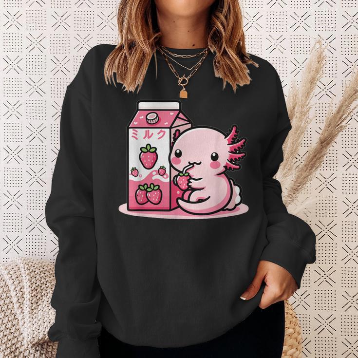 Axolotl Strawberry Milk Retro Kawaii Japan Axolotl Sweatshirt Geschenke für Sie