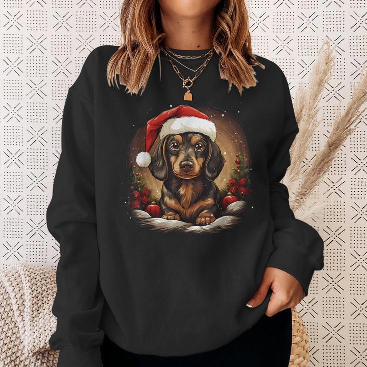 Dachshund With Santa Hat Christmas With Dog Sweatshirt Geschenke für Sie