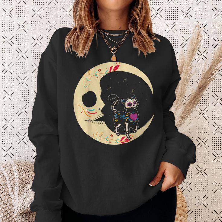 Dia De Los Muertos Cat & Moon Sugar Skull Sweatshirt Geschenke für Sie