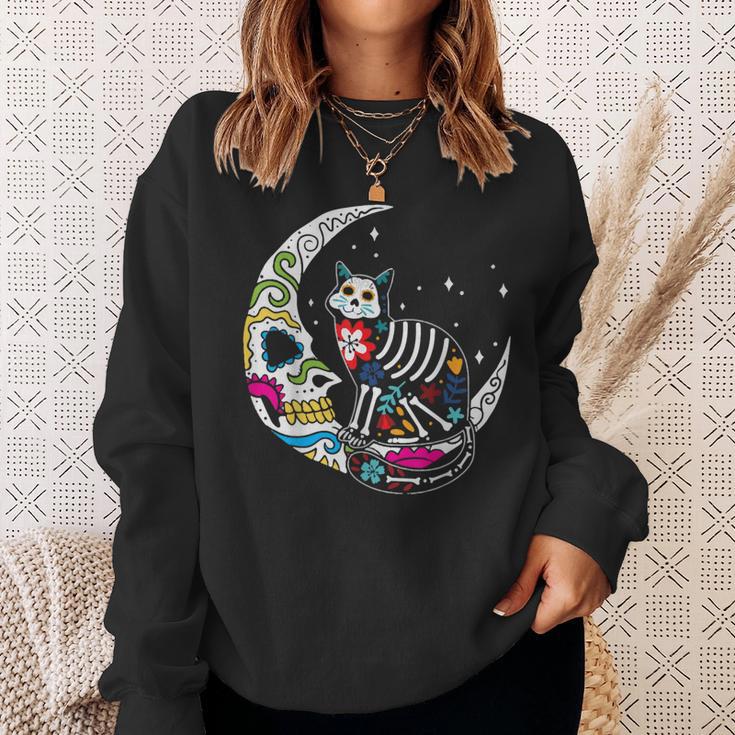 Dia De Los Muertos Cat Moon Sweatshirt Geschenke für Sie