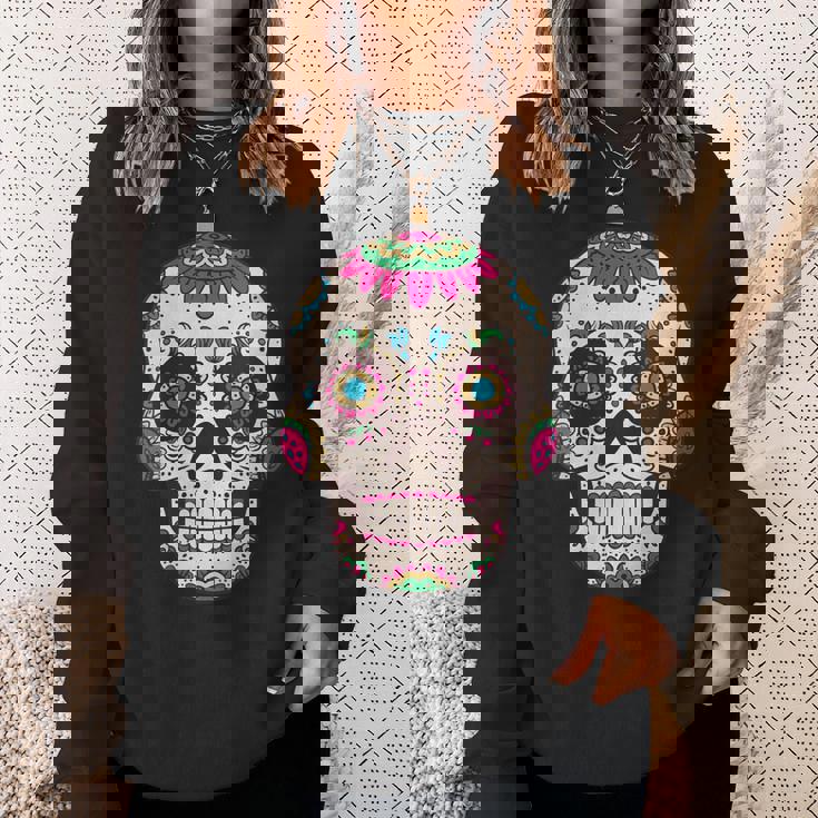 Donna Divertente Teschio Messicano Sugar Skull Messico Con Collo A Felpa Regalos para ella