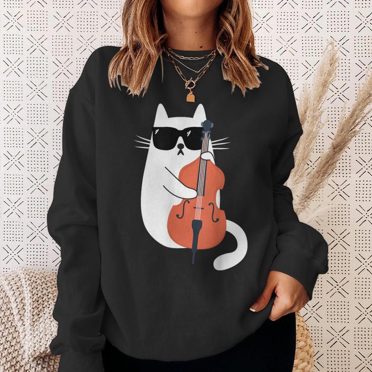 Gato Gracioso Con Gafas De Sol De Músico Contrabajo Camisa de entrenamiento Regalos para ella