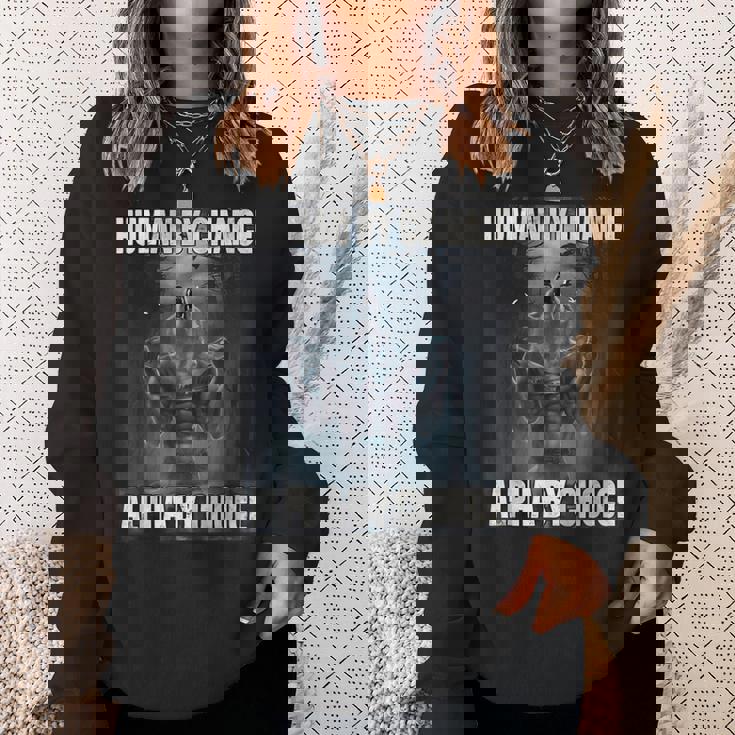Human By Chance Alpha By Choice Howling Wolf Meme Sweatshirt Gifts for Her