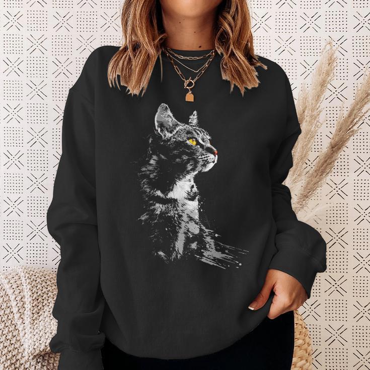 Katze Zeichnung Portrait Tierkunst Grafik Motiv Katze Sweatshirt Geschenke für Sie