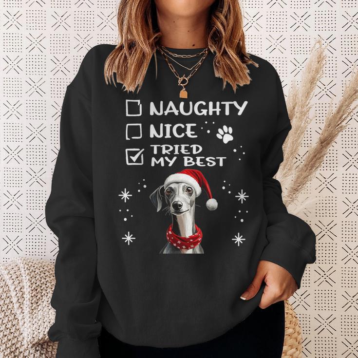 Niedlicher Whippet-Hund Weihnachten Naughty Nice Tried My Best Sweatshirt Geschenke für Sie