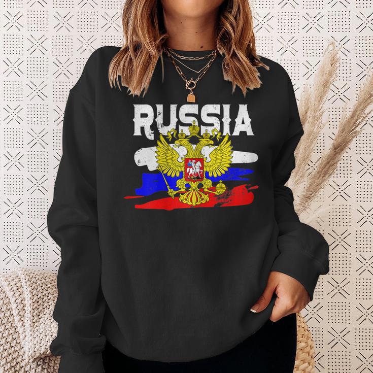 Russland Russia Russische Flagge Mit Adler Wappen Sweatshirt Geschenke für Sie