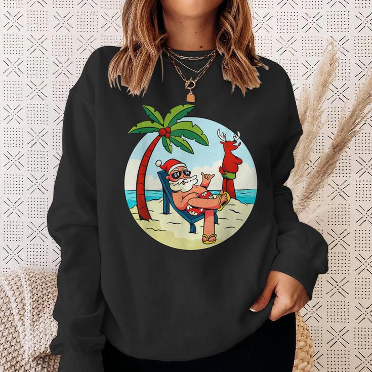 Santa Claus Reindeer Beach Swimming Trunks Palm Trees Christmas Sweatshirt Geschenke für Sie