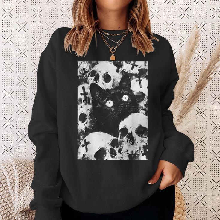 Satanic Occult Cat Goth Grunge Metal Crust Punk Sweatshirt Geschenke für Sie