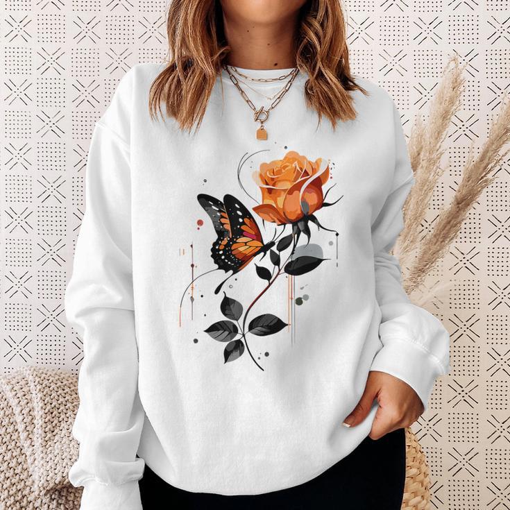 Blumen Und Schmetterlinge Damen Outfit Gray Sweatshirt Geschenke für Sie