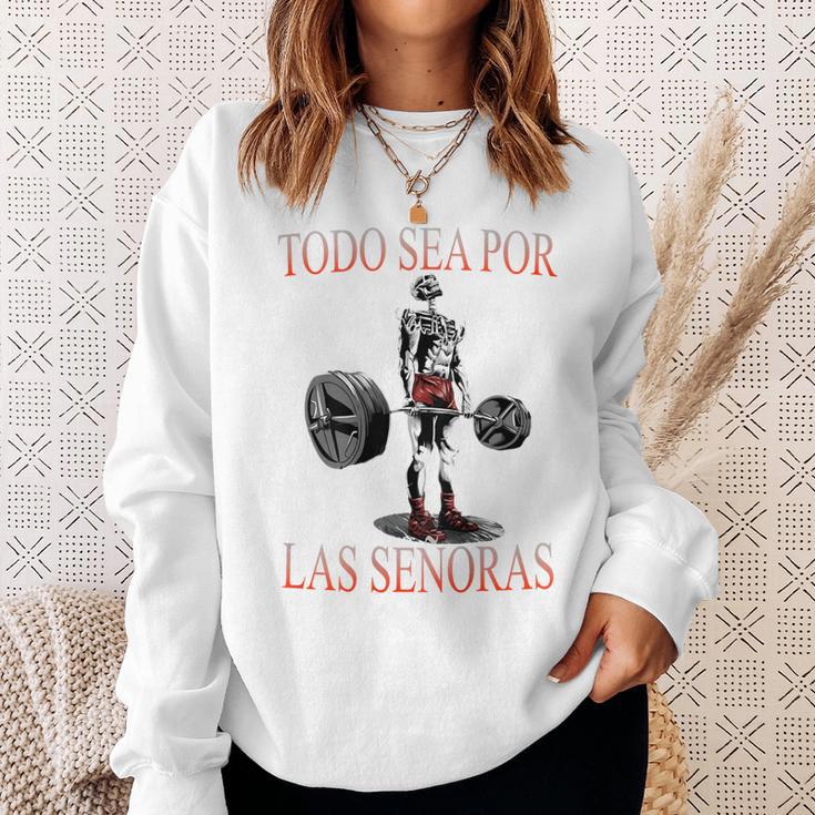 Todo Sea Por Las Señoras Gym Calaca Latino Sayings Camisa de entrenamiento Regalos para ella