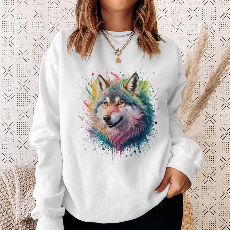 Wolf Herren Damen Bunt Aquarell Wolf Sweatshirt Geschenke für Sie