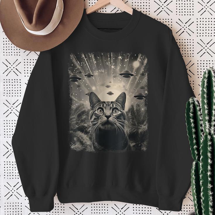 Alien Ufo Selfie Cat Sweatshirt Geschenke für alte Frauen