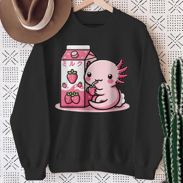 Axolotl Strawberry Milk Retro Kawaii Japan Axolotl Sweatshirt Geschenke für alte Frauen