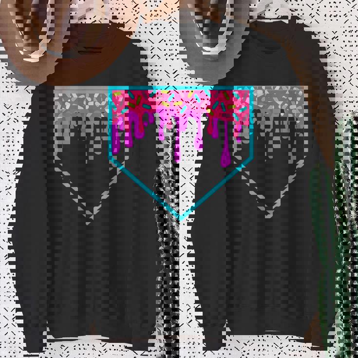 Baseball Ice Cream Dripping Baseball Home Plate Drip Sweatshirt Gifts for Old Women