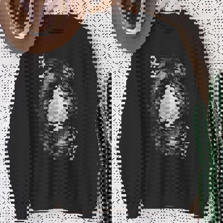 Card Ace Pique Jeu De Dés Jeu De Cartes Poker Effet Grunge Sweater e Cadeaux pour les femmes âgées