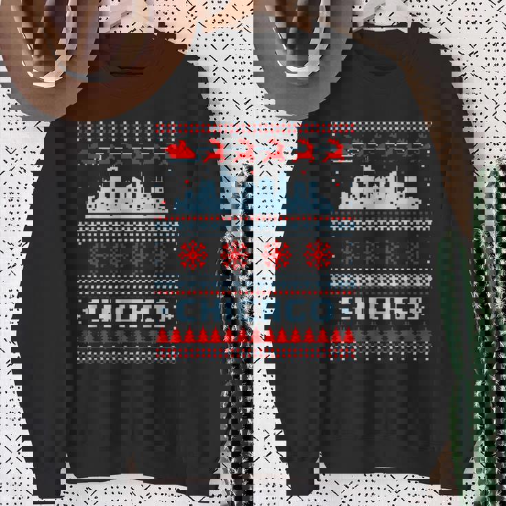 Chicago Flag City Skyline Chicago Fan Ugly Christmas Sweater Sweatshirt Gifts for Old Women