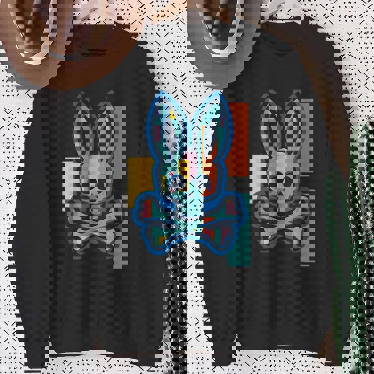 Colorful Skull And Crossbones Bad Rabbit Bunny Christmas Sweatshirt Gifts for Old Women