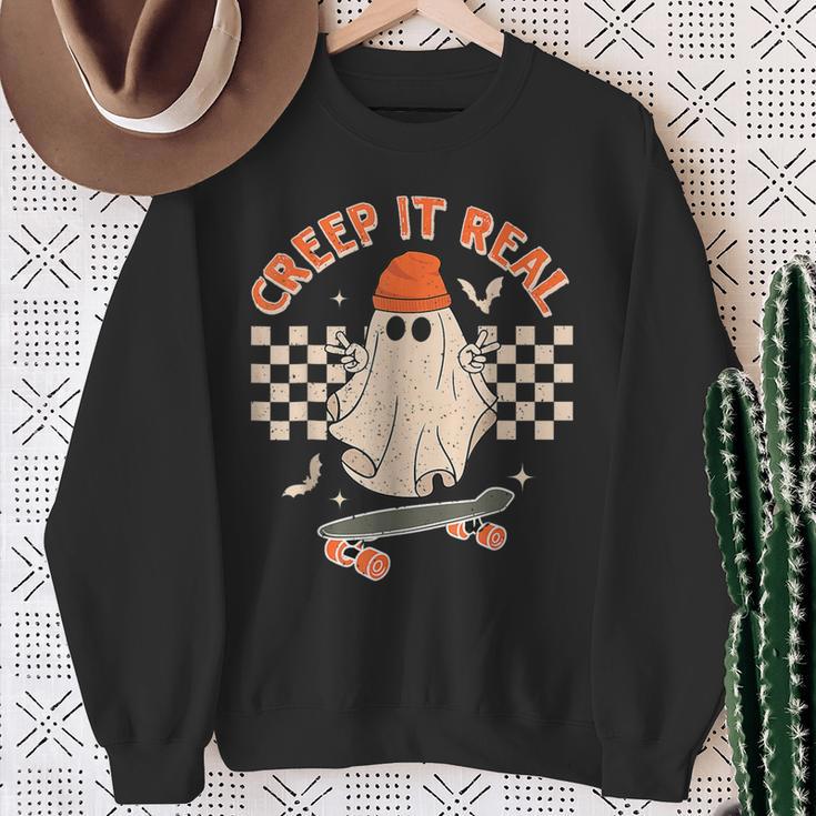 Creep It Real Skateboarding Ghost Retro Halloween Costume Sweatshirt Gifts for Old Women Creep It Real Skateboarding Ghost Retro Halloween Costume Sweatshirt Gifts for Old Women