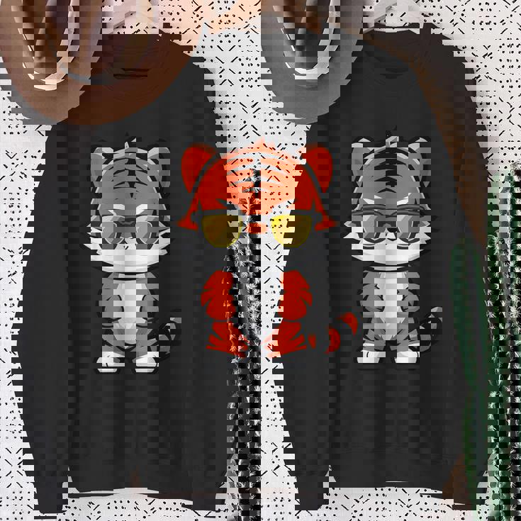 Cute Baby Bengal Tiger With Sunglasses Sweatshirt Gifts for Old Women