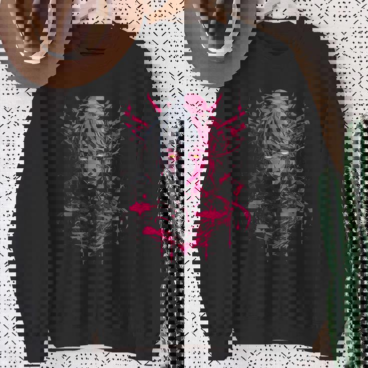 Cyberpunk Demon Glitch Goth Synthwave Giapponese Felpa Regalos para ancianas