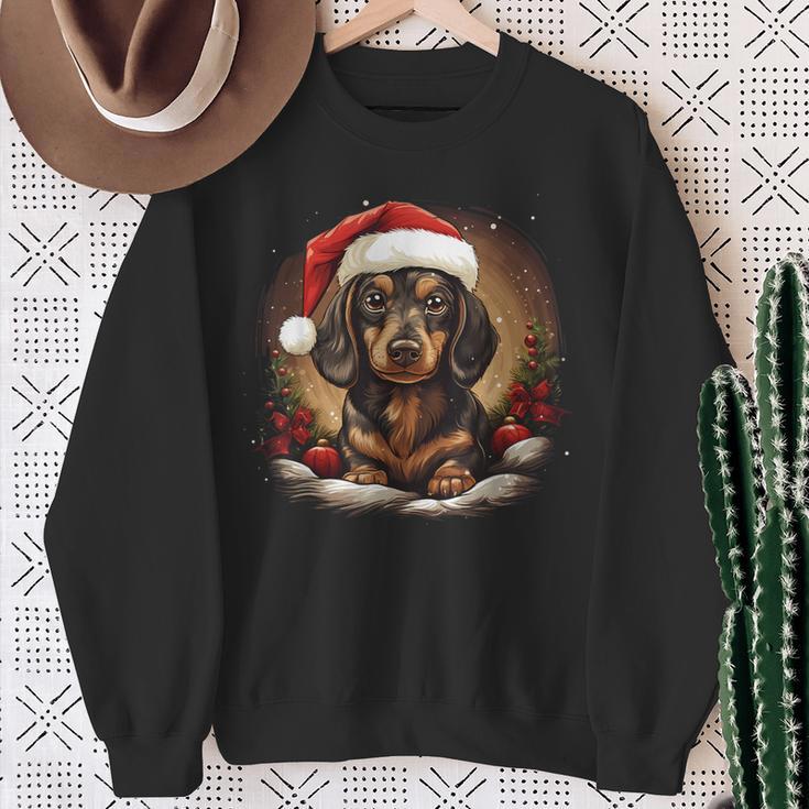 Dachshund With Santa Hat Christmas With Dog Sweatshirt Geschenke für alte Frauen