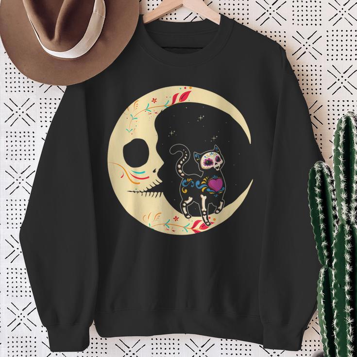 Dia De Los Muertos Cat & Moon Sugar Skull Sweatshirt Geschenke für alte Frauen