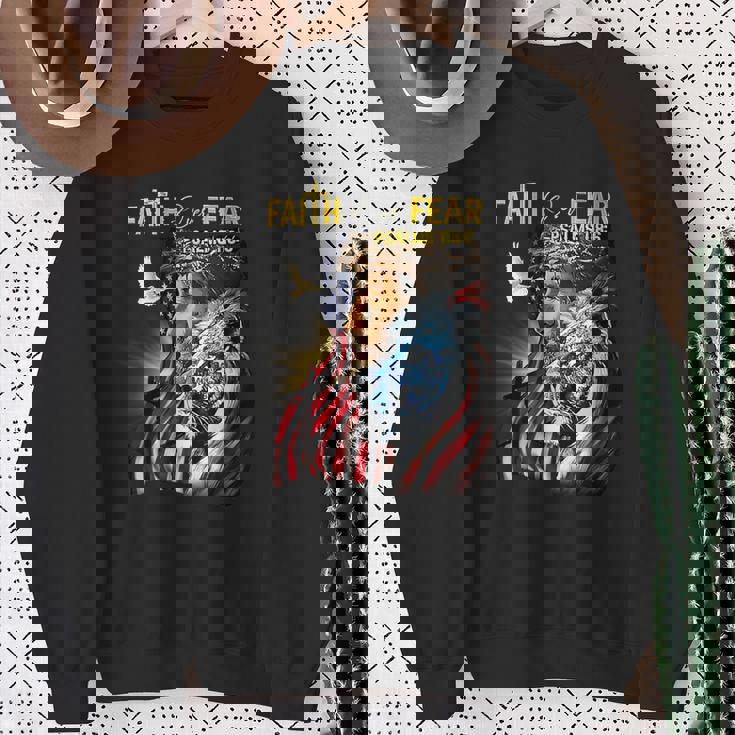 Faith Over Fear American Flag Jesus Christ Lion Sweatshirt Gifts for Old Women