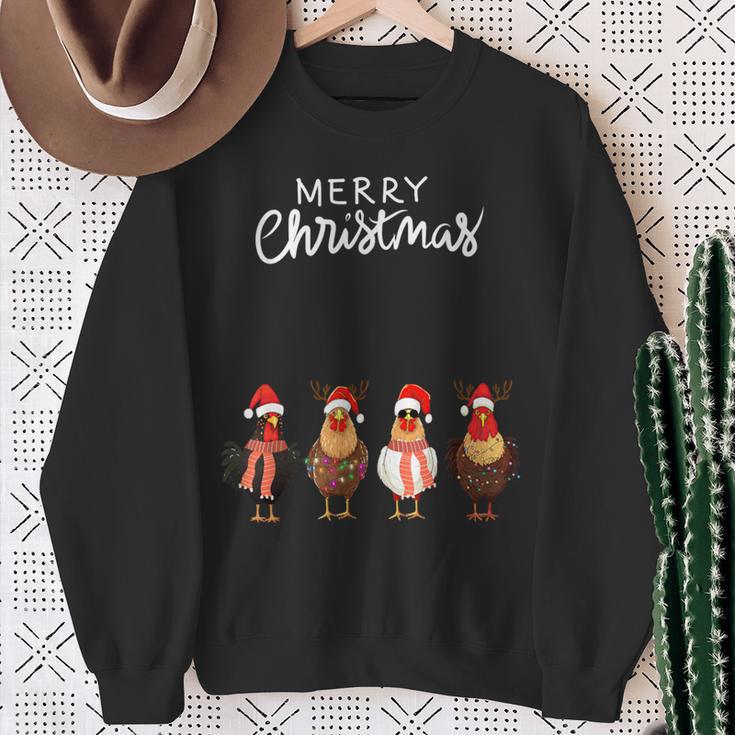 Frohe Weihnachten Hühner Mit Weihnachtsmützen Süßer Hühnerliebhaber Sweatshirt Geschenke für alte Frauen