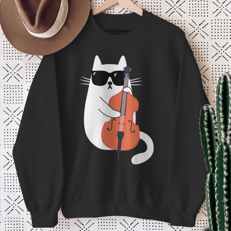 Gato Gracioso Con Gafas De Sol De Músico Contrabajo Camisa de entrenamiento Regalos para ancianas
