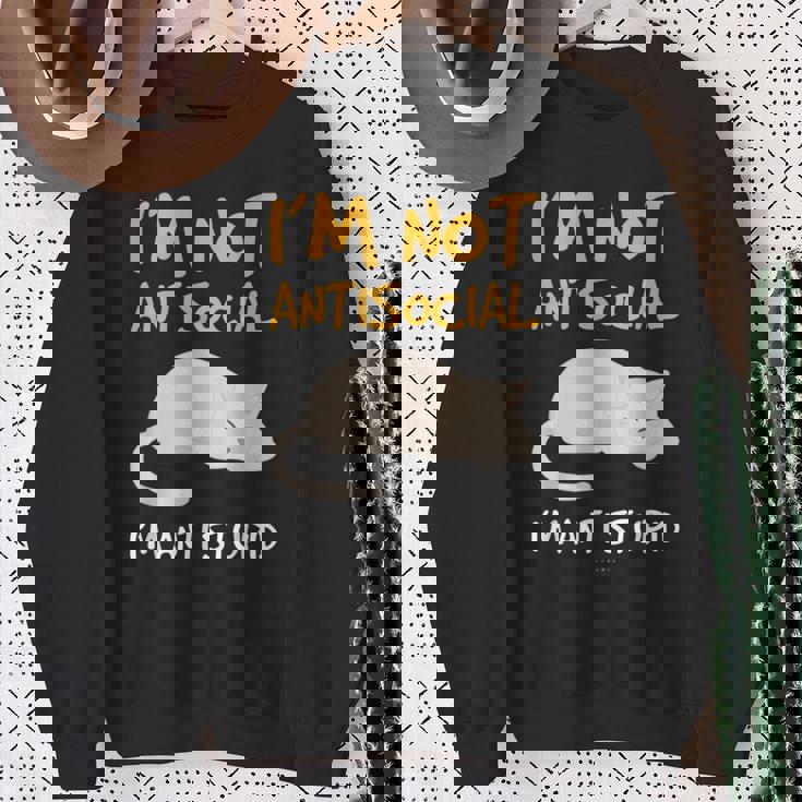 Gato Regalo I'm Not Antisocial I'm Anti Stupid Camisa de entrenamiento Regalos para ancianas
