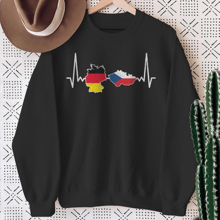 German Czech Flag Heart Lineintage Sweatshirt Geschenke für alte Frauen