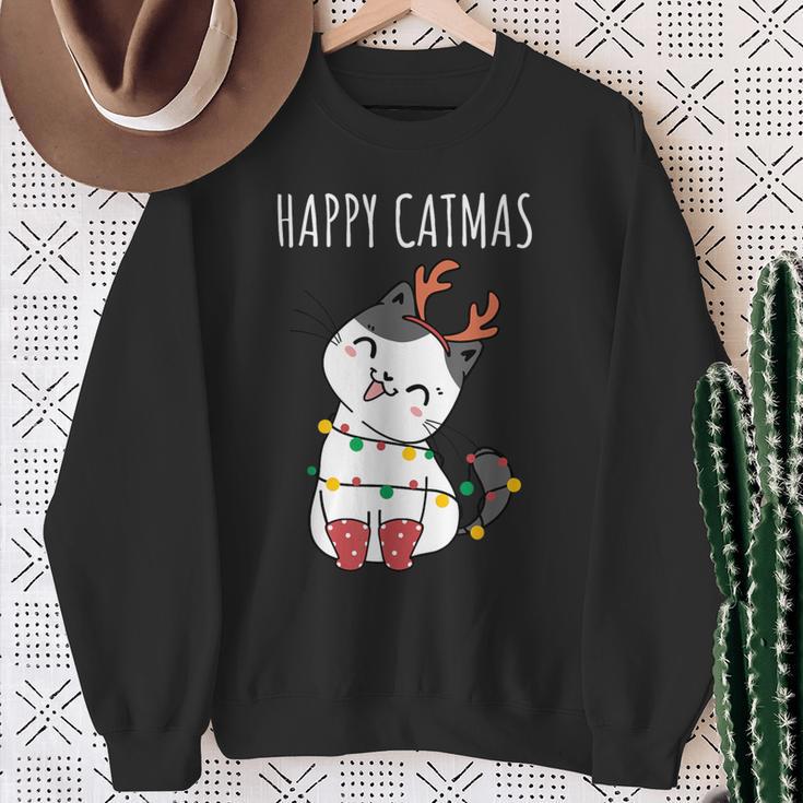 Happy Catmas Lustiges Weihnachts Katze Christmas Tree Sweatshirt Geschenke für alte Frauen