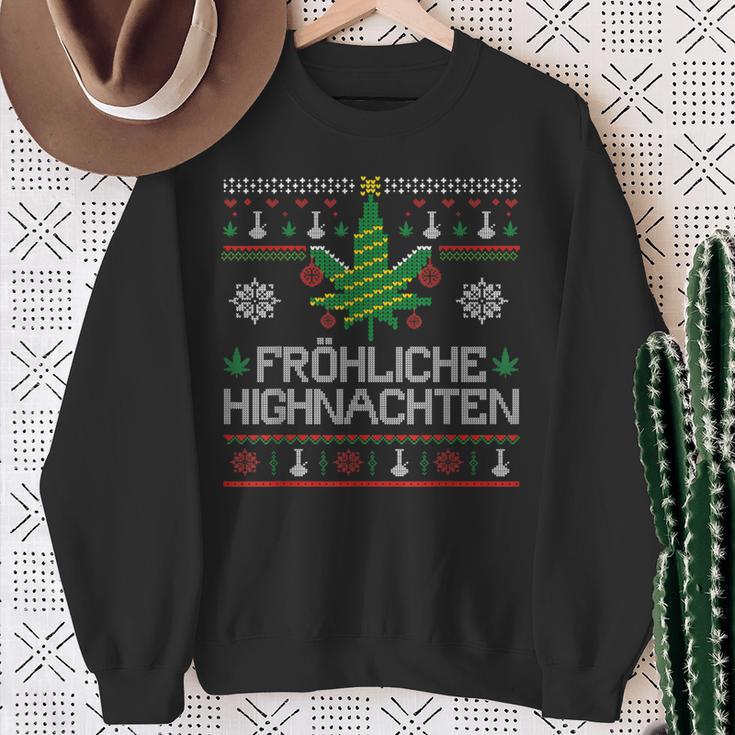 Happy Highnachten Ugly Christmas Hemp Marijuana Sweatshirt Geschenke für alte Frauen