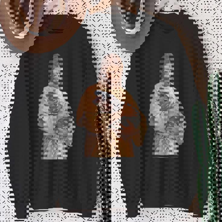 Jesus Loves Moo Deng Bouncy Pig Cute Baby Hippo Meme Sweatshirt Gifts for Old Women