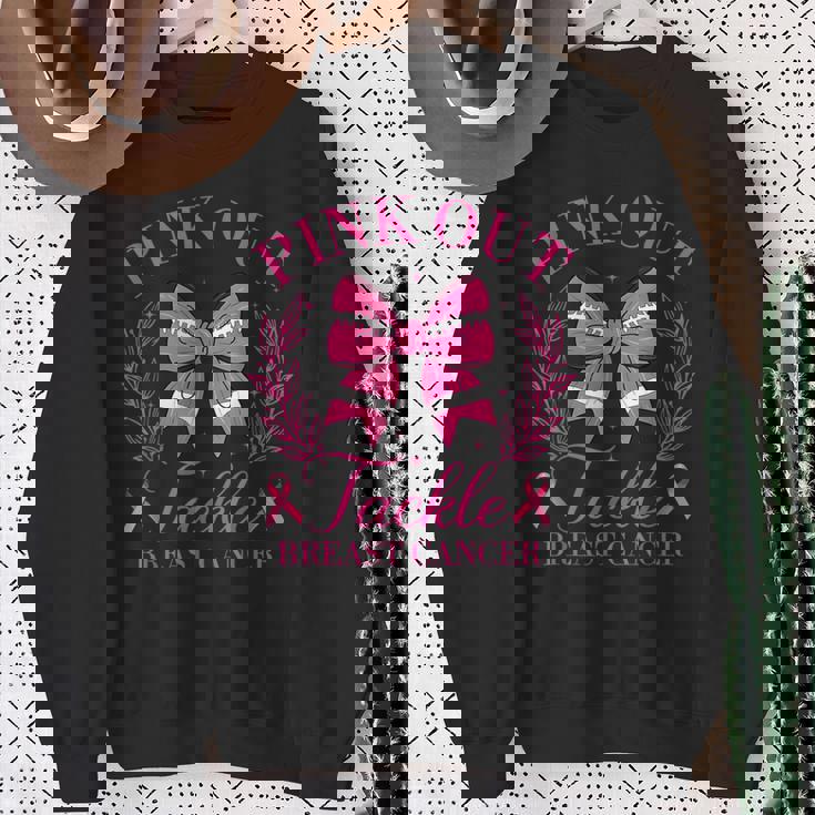 Pink Out Football Pink Coquette Bow Breast Cancer Awareness Sweatshirt Gifts for Old Women