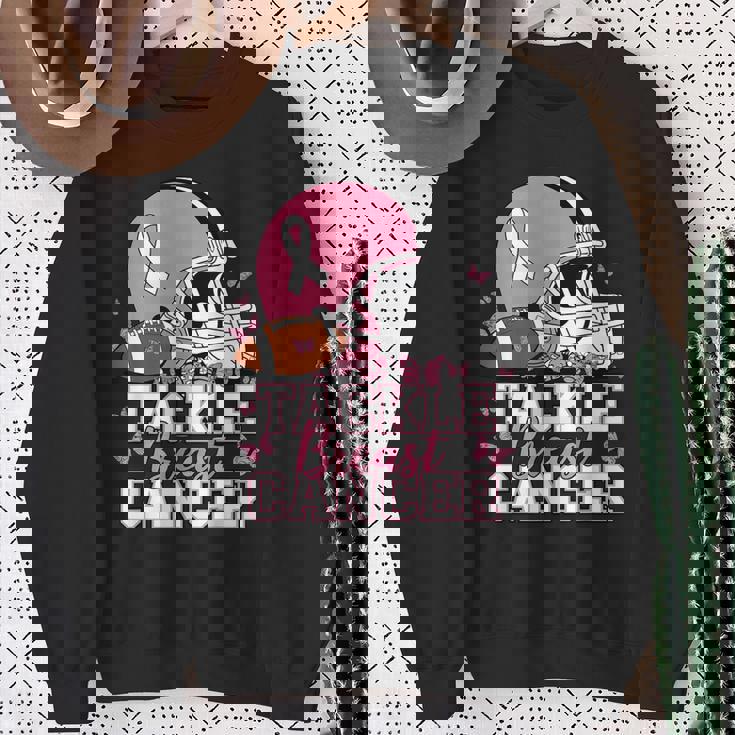 Pink Out Tackle Breast Cancer Awareness American Football Sweatshirt Gifts for Old Women