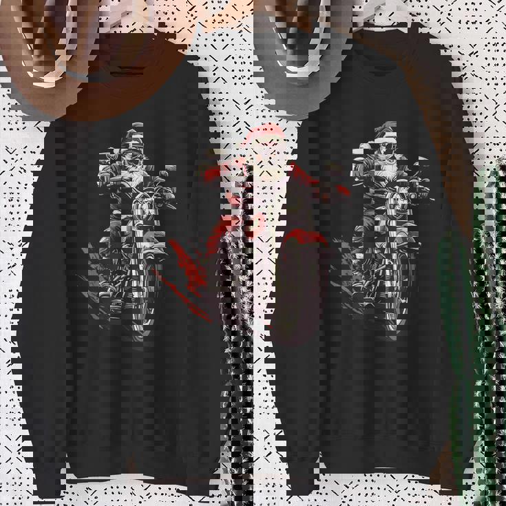 Santa Riding A Motorcycle Biker Motorcycle Lover Xmas Pajama Sweatshirt Gifts for Old Women