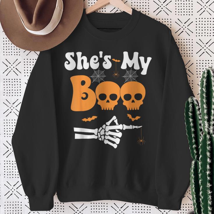 Hey Boo Skeleton She’S My Boo Skeleton Couples Matching Couple Halloween Sweatshirt | Mazezy