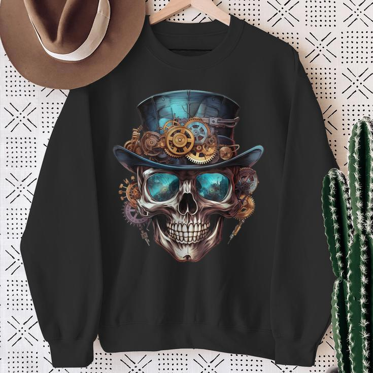 Steampunk Totenkopf Hut Zylinder Mechanik Zahnrad Cyborg Sweatshirt Geschenke für alte Frauen