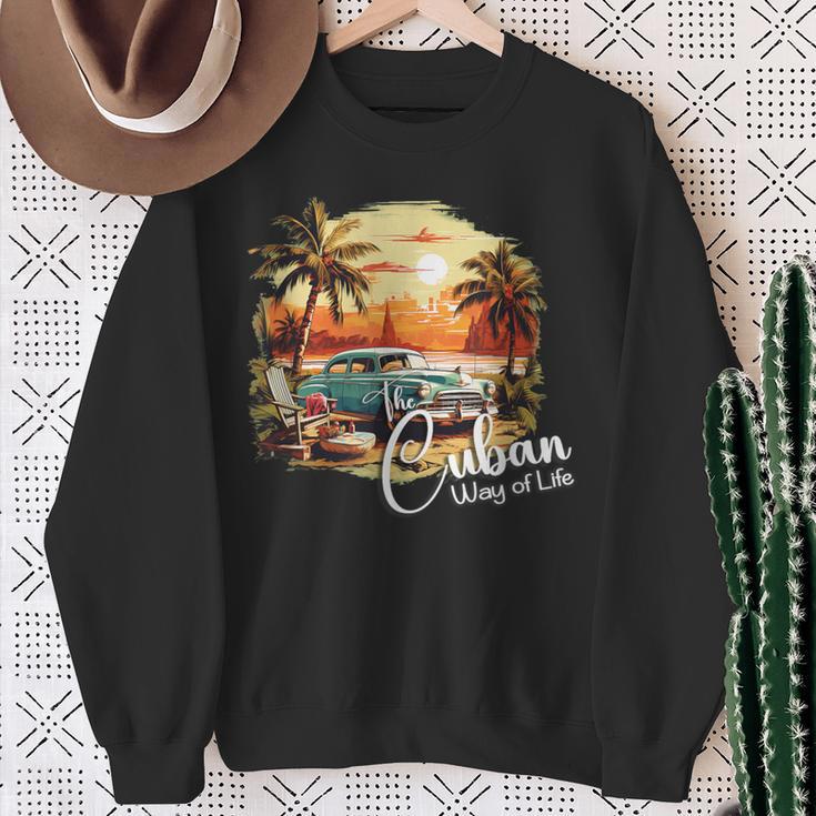 Sunset Cuba Oldtimer Palm Trees Retrointage Summer Sweatshirt Geschenke für alte Frauen