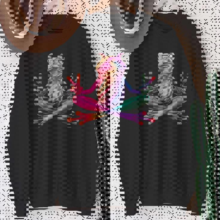 Tie-Dye Frog Peace Sign Hippie Sweatshirt Gifts for Old Women