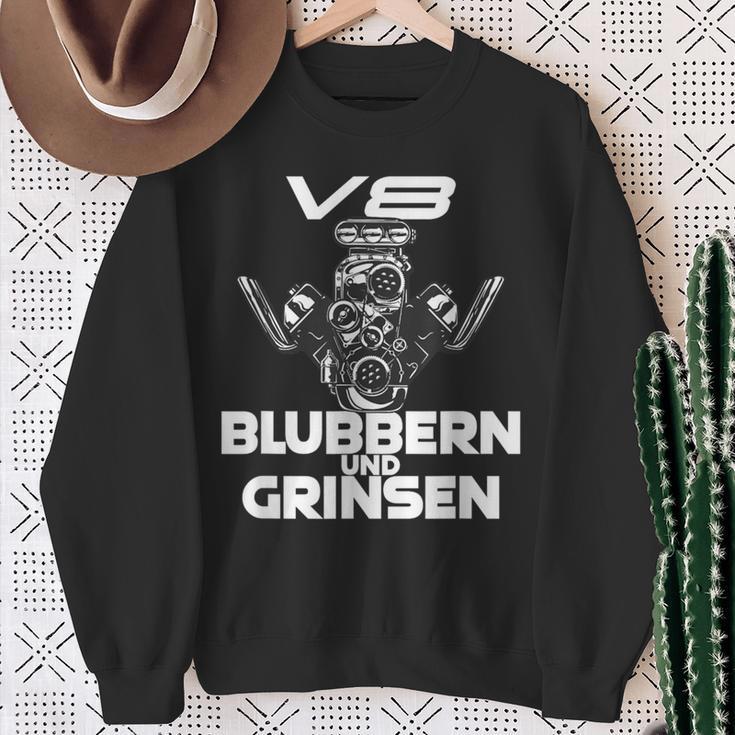 V8 Blubbern Und Grinsen Hubraum Sweatshirt Geschenke für alte Frauen