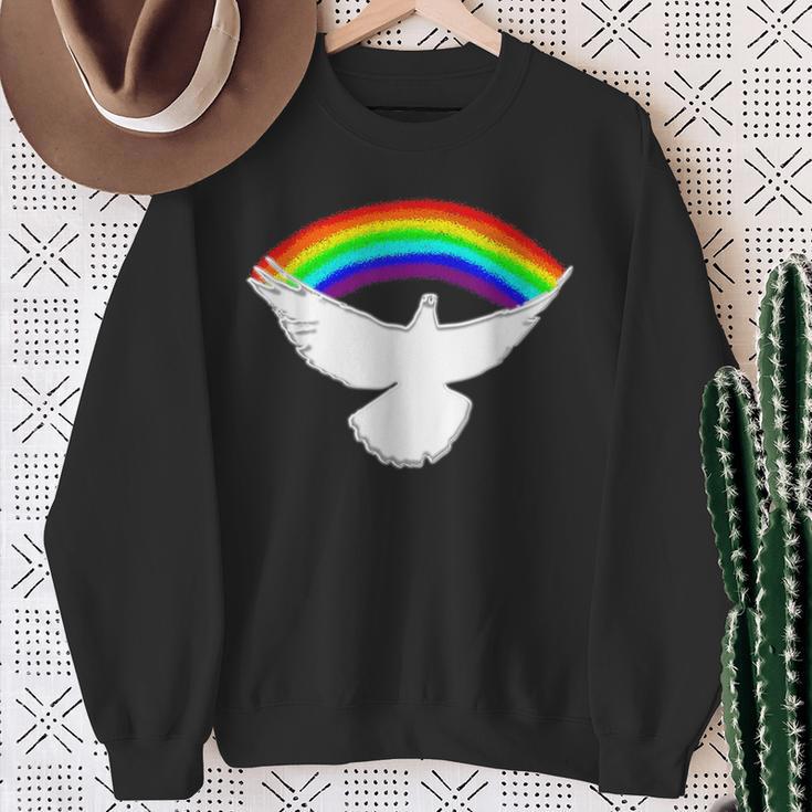 Weiße Friedenstaube Mit Regenbogen Sweatshirt Geschenke für alte Frauen