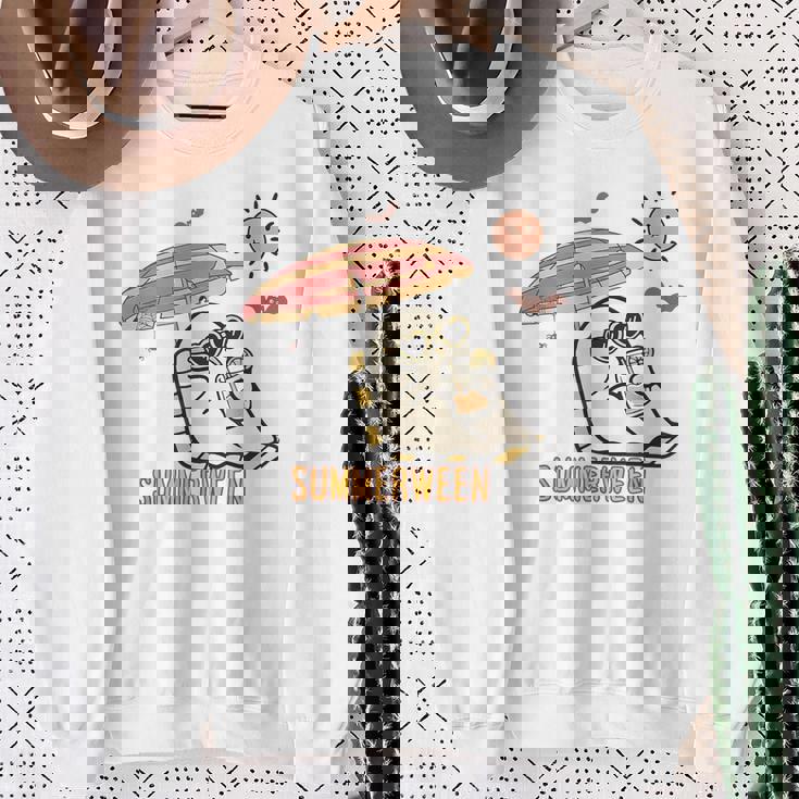 Cute Ghost Spooky Beach Summer Vacation Halloween Summerween Sweatshirt Gifts for Old Women